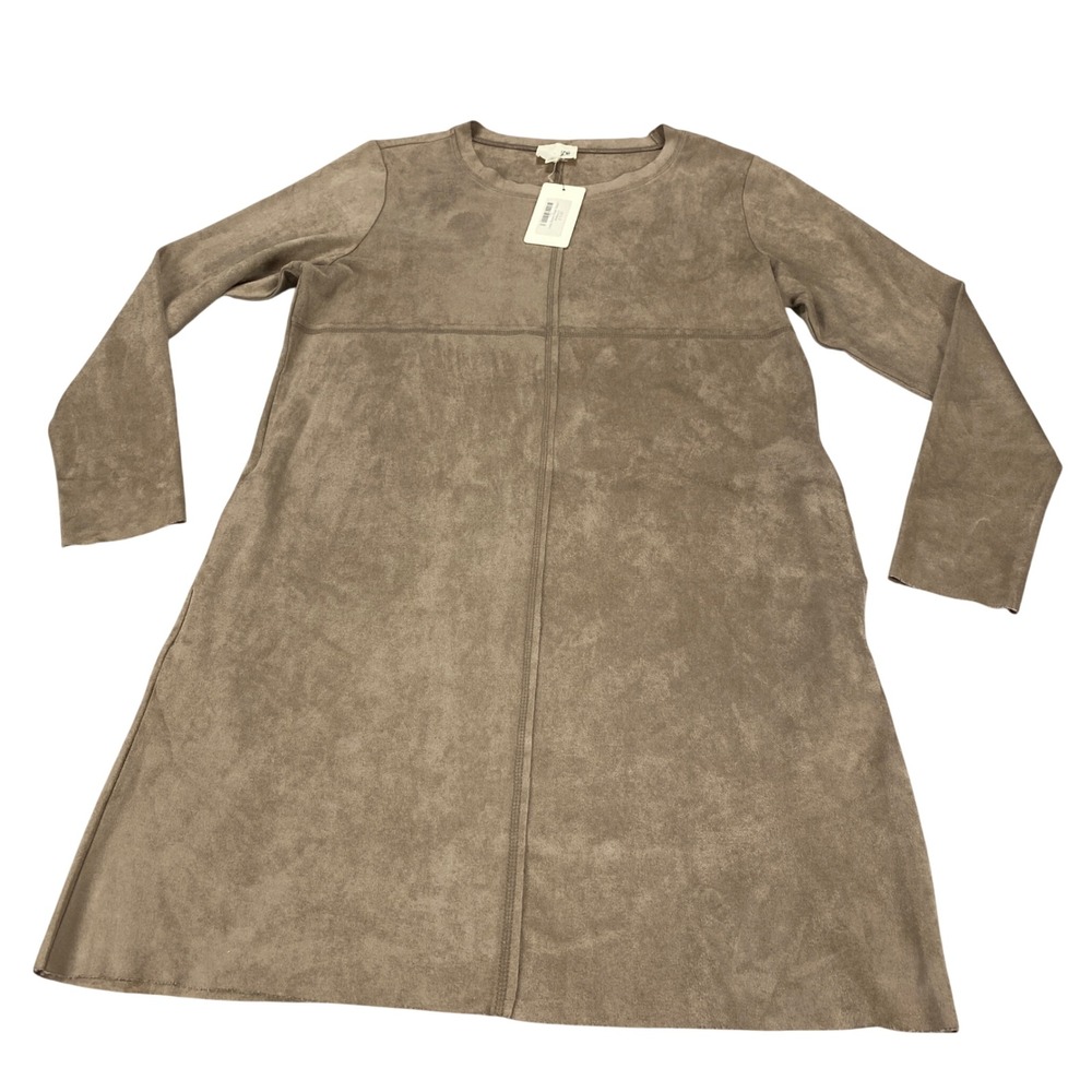 JOH Long Sleeve Khaki Faux Suede Shift Dress with‎ Pockets Size Medium NWT